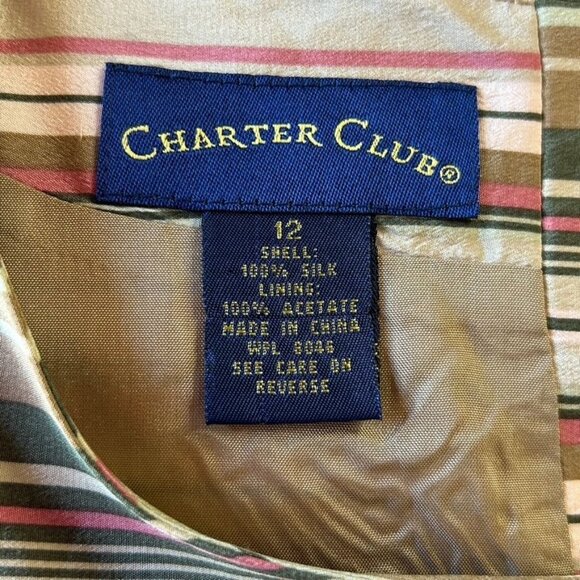 Charter Club Multicolored Striped Silk Button Back Sleeveless Top - Size 12 - Picture 4 of 5